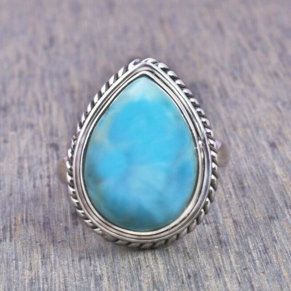 Pear Shaped Natural Larimar Sterling Ring Sz 6 - Picture 2 of 11